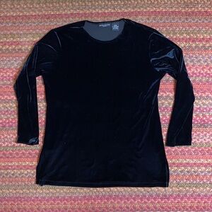 90s VINTAGE BLACK VELVET LONG SLEEVE BASIC BLOUSE TUNIC